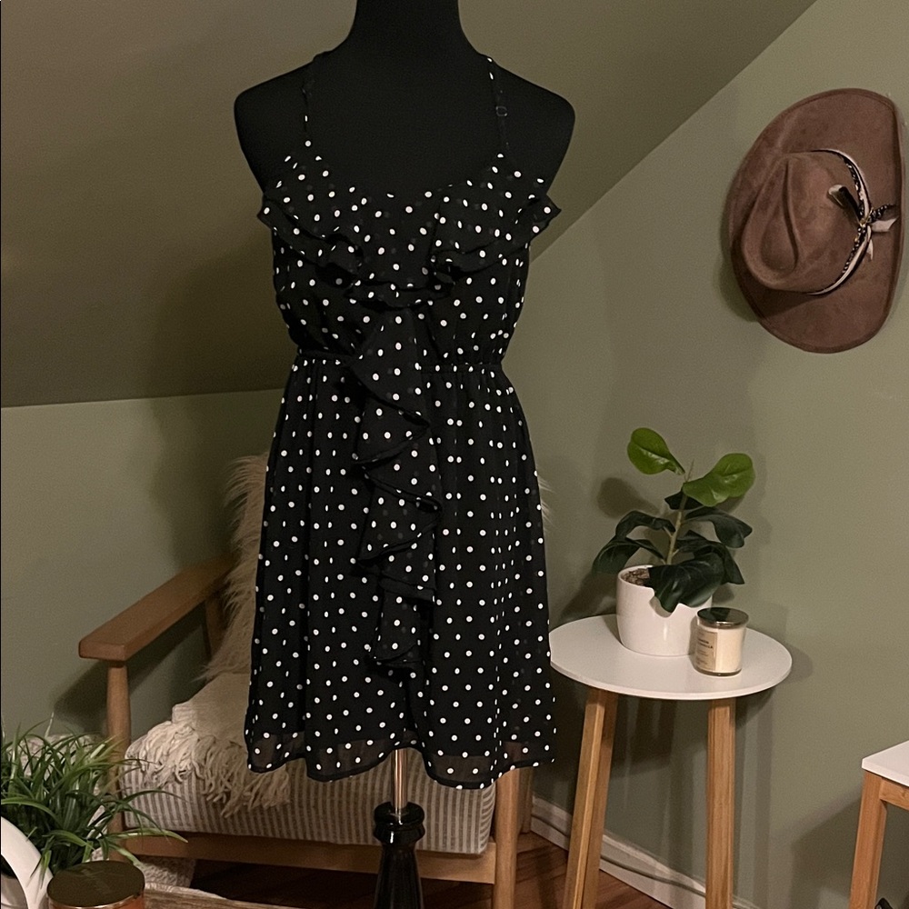 Women’s Black Polka Dot Ruffle Mini Dress